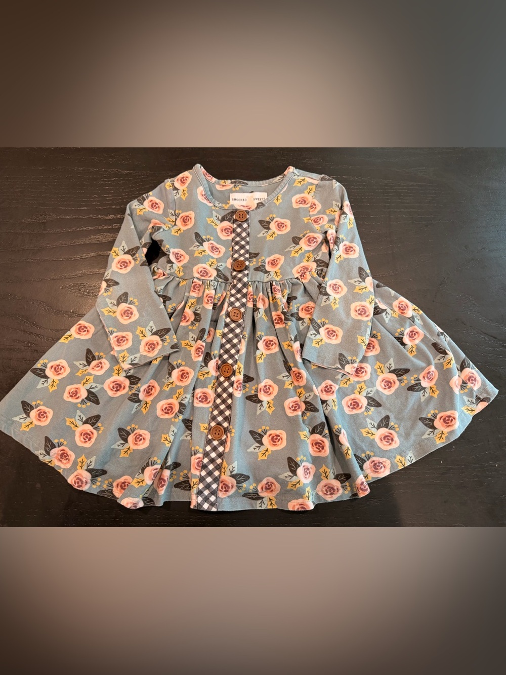 EUC Smocked Sweets Floral Button-Front Dress in Dusty Blue, Size 3